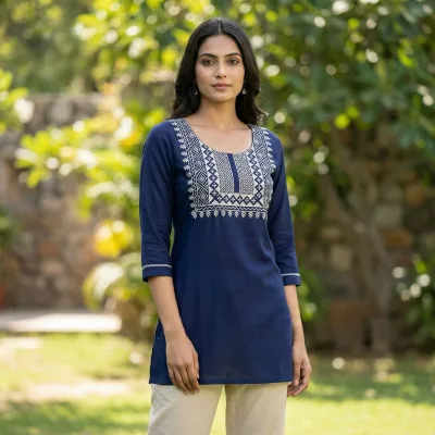 Black Rayon Thread Work Kurti